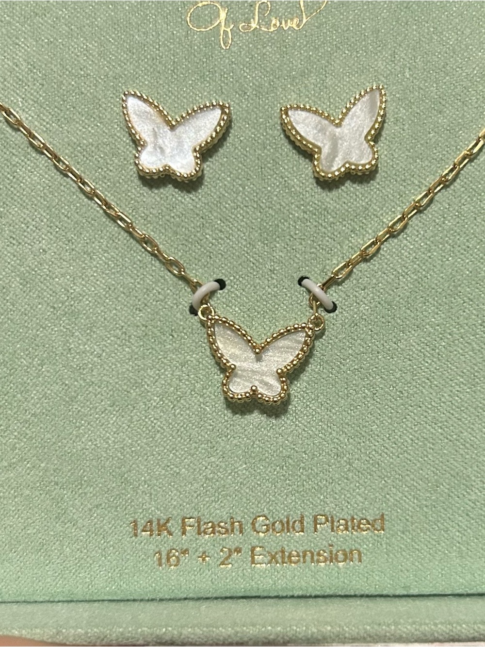 Van Cleef & Arpels White and Gold Butterfly Necklace and Earrings Set